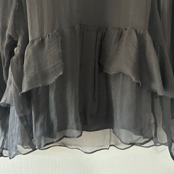 NWT Krisa Revolve Black Sheer Ruffled Soft Flowy Blouse Size Medium - Picture 2 of 6
